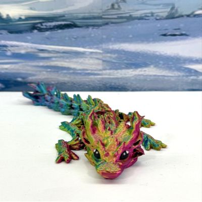 3D Printed Dragon, 3D Printed Articulated Dragon, Clover Crystal Easter Gemstone Orchid Rose Coral Reef Woodland Dragon, Fidget Toy Adults Fidget Toys - BD1 (Woodland Baby Dragon, Red Yellow Blue)
