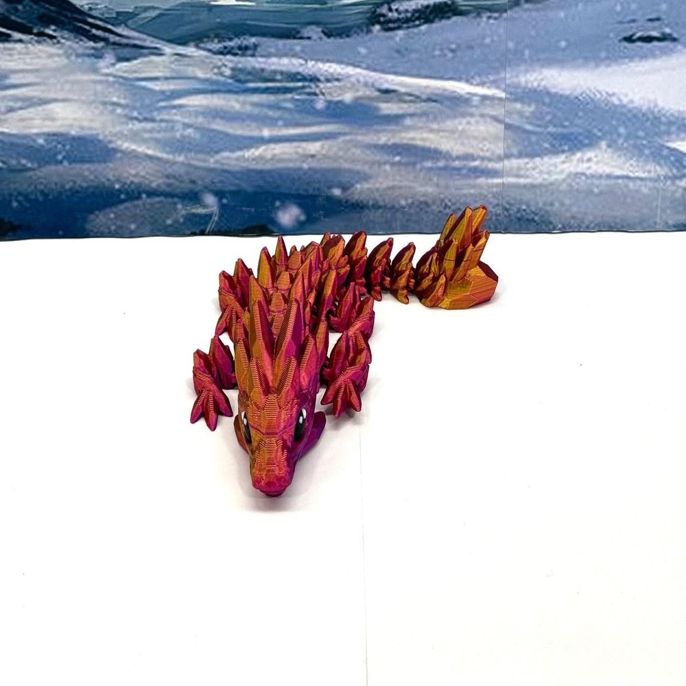 3D Printed Dragon, 3D Printed Articulated Dragon, Clover Crystal Easter Gemstone Orchid Rose Coral Reef Woodland Dragon, Fidget Toy Adults Fidget Toys - BD1 (Gemstone Baby Dragon, Red Purple Gold)