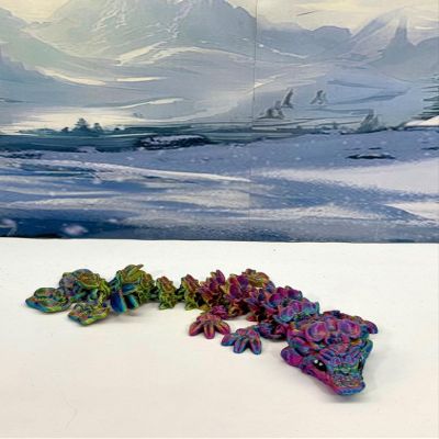 3D Printed Dragon, 3D Printed Articulated Dragon, Clover Crystal Easter Gemstone Orchid Rose Coral Reef Woodland Dragon, Fidget Toy Adults Fidget Toys - BD1 (Orchid Baby Dragon, Red Yellow Blue)