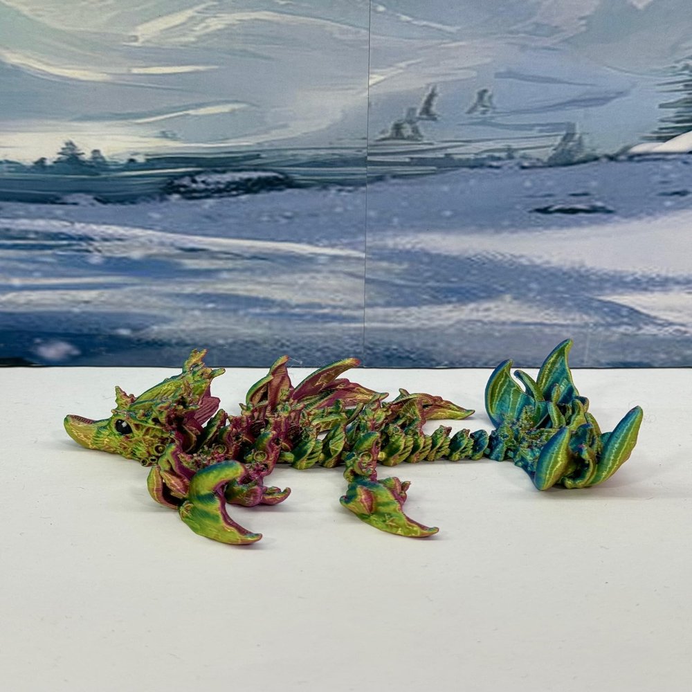 3D Printed Dragon, 3D Printed Articulated Dragon, Clover Crystal Easter Gemstone Orchid Rose Coral Reef Woodland Dragon, Fidget Toy Adults Fidget Toys - BD1 (Coral Reef Baby Dragon, Red Yellow Blue)