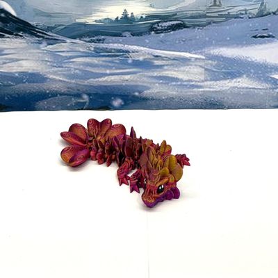 3D Printed Dragon, 3D Printed Articulated Dragon, Clover Crystal Easter Gemstone Orchid Rose Coral Reef Woodland Dragon, Fidget Toy Adults Fidget Toys - BD1 (Clover Baby Dragon, Red Purple Gold)