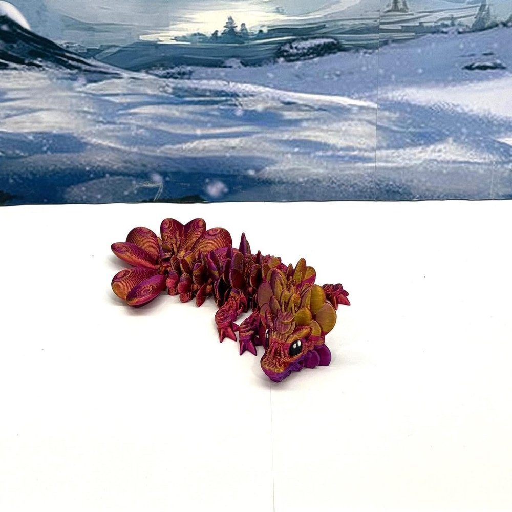 3D Printed Dragon, 3D Printed Articulated Dragon, Clover Crystal Easter Gemstone Orchid Rose Coral Reef Woodland Dragon, Fidget Toy Adults Fidget Toys - BD1 (Clover Baby Dragon, Red Purple Gold)