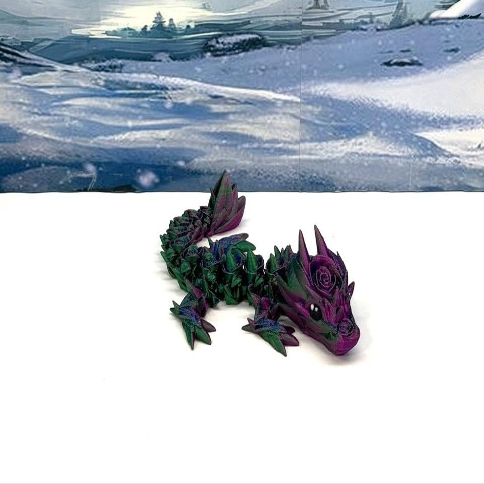3D Printed Dragon, 3D Printed Articulated Dragon, Clover Crystal Easter Gemstone Orchid Rose Coral Reef Woodland Dragon, Fidget Toy Adults Fidget Toys - BD1 (Rose Baby Dragon, Red Green Blue)