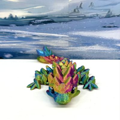 3D Printed Dragon, 3D Printed Articulated Dragon, Clover Crystal Easter Gemstone Orchid Rose Coral Reef Woodland Dragon, Fidget Toy Adults Fidget Toys - BD1 (Gemstone Baby Dragon, Red Yellow Blue)