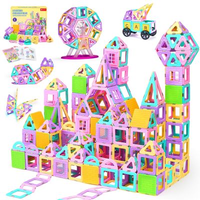 165 PCS Magnetic Tiles Set, Magnet Building Blocks Set with Car, Alphabet Card, and Ferris Wheel for Kids, STEM Educational Montessori Toy for 3 4 5 6 7 8 + Year Old Boys Girls Toddlers Birthday Gifts