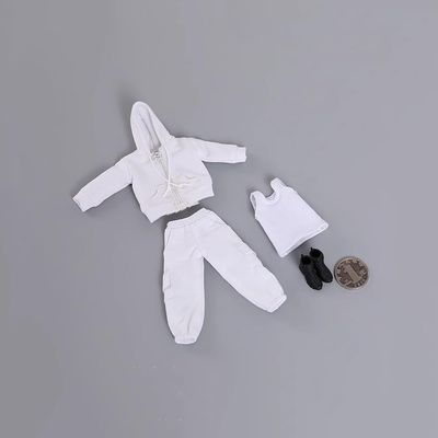 1/12 Scale Male Clothes,Male Zipper Hoodie Work Pants Coat Vest Trousers Clothing for 6inch Action Figure Body (White)