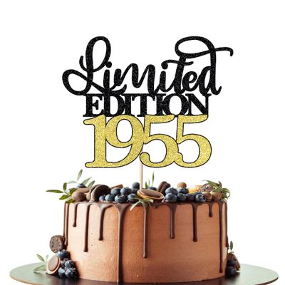 Leetaivie Limited Edition 1955 Cake Topper, Happy 71th Birthday Cake Topper, Men and Women Cheer 71 Years /71 & Fabulous Cake Decoration, Black Gold Glitter 71th Birthday Party Decoration Supplies