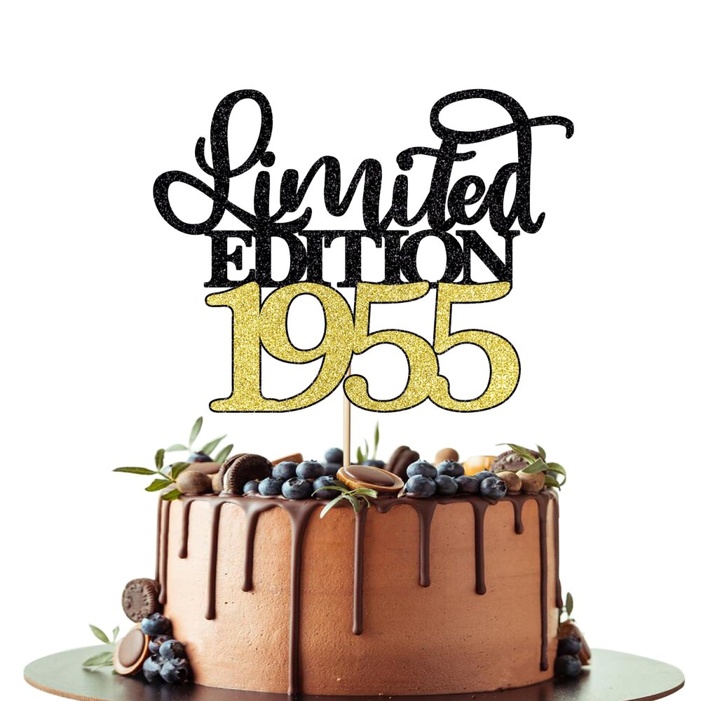 Leetaivie Limited Edition 1955 Cake Topper, Happy 71th Birthday Cake Topper, Men and Women Cheer 71 Years /71 & Fabulous Cake Decoration, Black Gold Glitter 71th Birthday Party Decoration Supplies
