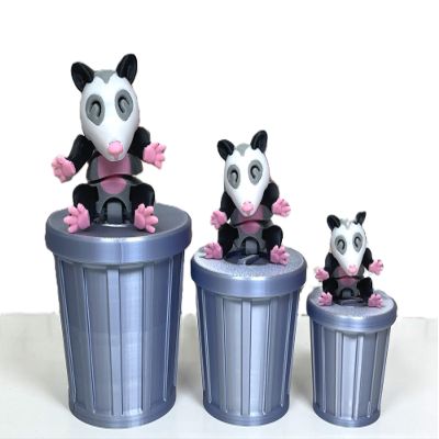 3pcs 3D Printed Opossum Animal Toy, Articulated Small Medium Large Opossum with Trashcan Toy, Fidget ADHD Autism Toy, Excutive Desk Toy