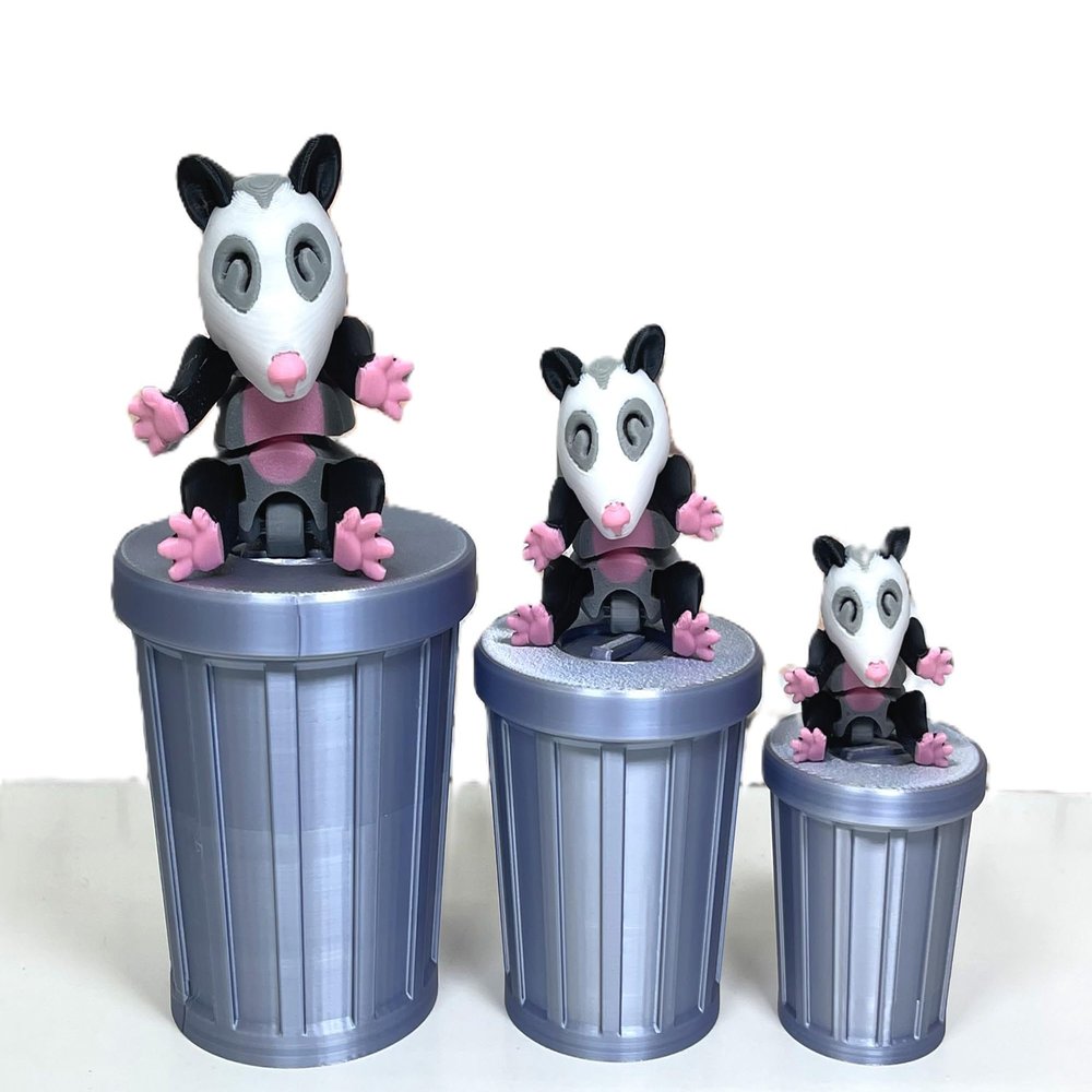 3pcs 3D Printed Opossum Animal Toy, Articulated Small Medium Large Opossum with Trashcan Toy, Fidget ADHD Autism Toy, Excutive Desk Toy