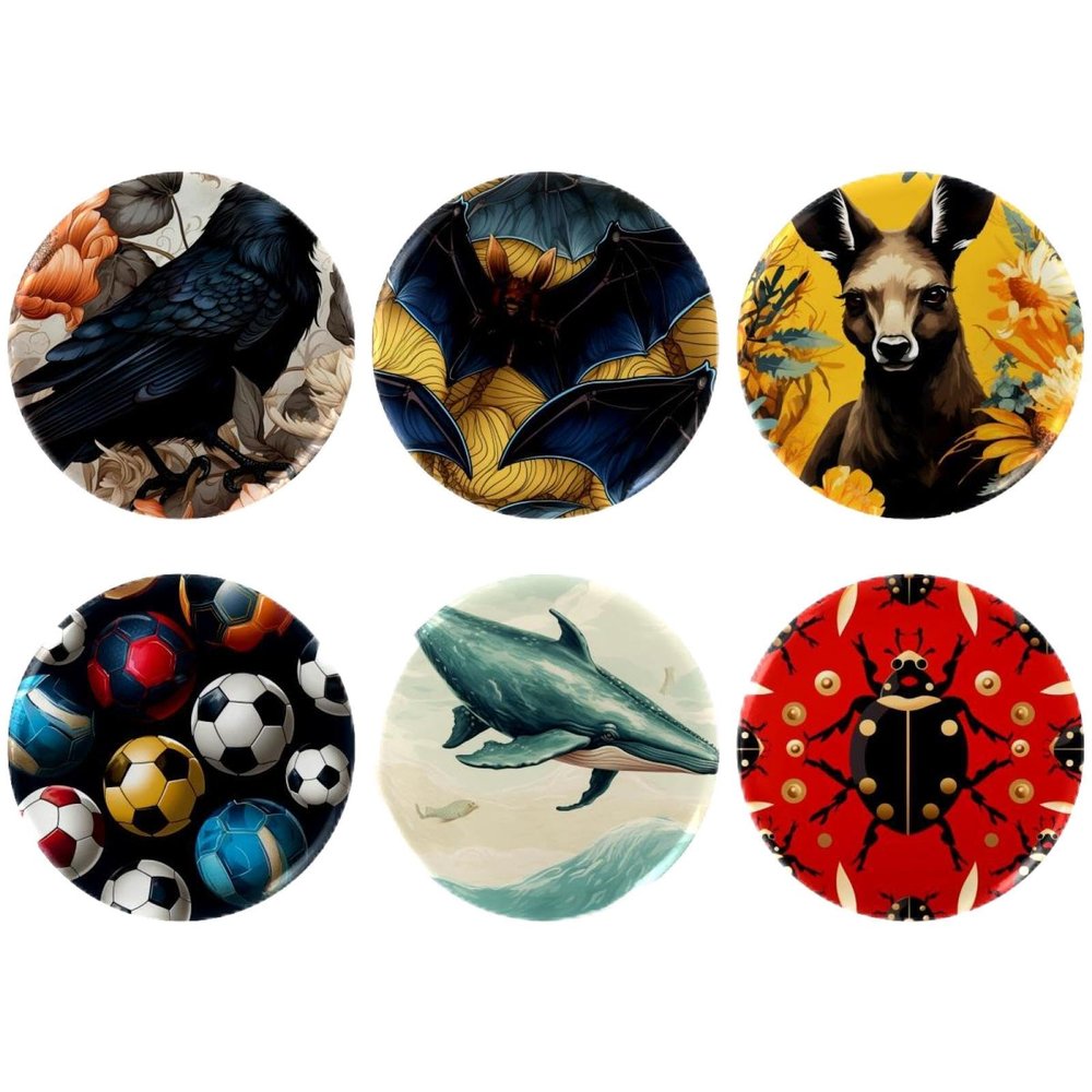 asebiunh 6 Pcs 2.2 Inch Button Badges with Pin, Bat Pattern Round Craft Buttons for Craft Supplies, DIY Badges Pins, School Projects