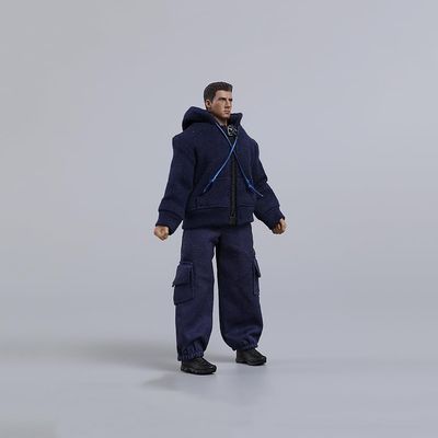 1/12 Scale Male Clothes,Male Zipper Hoodie Work Pants Coat Vest Trousers Clothing for 6inch Action Figure Body (Blue)
