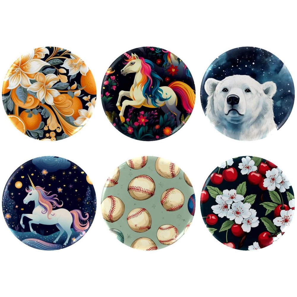 asebiunh 6 Pcs 2.2 Inch Button Badges with Pin, Rainbow Unicorn Pattern Round Craft Buttons for Craft Supplies, DIY Badges Pins, School Projects
