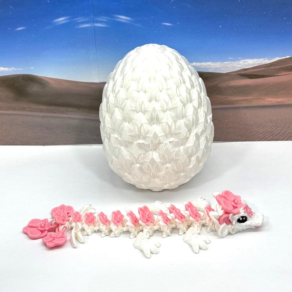 3D Printed Baby Dragon with Dragon Egg, Articulated Crystal Clover, Easter, Gemstone, Orchid, Rose, Sushi Woodland Baby Dragon, Fidget Toy Dragon, Executive Desk Toy BD007 (Orchid Baby Dragon)