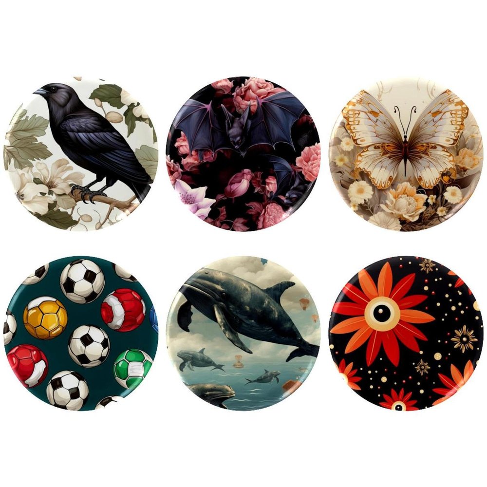asebiunh 6 Pcs 2.2 Inch Button Badges with Pin, Bat Pattern Round Craft Buttons for Craft Supplies, DIY Badges Pins, School Projects