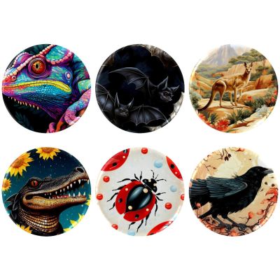 asebiunh 6 Pcs 2.2 Inch Button Badges with Pin, Bat Pattern Round Craft Buttons for Craft Supplies, DIY Badges Pins, School Projects