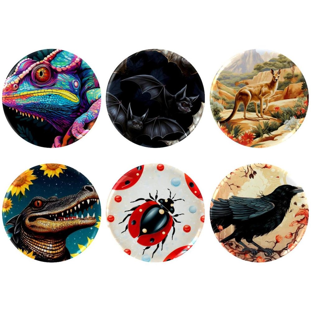 asebiunh 6 Pcs 2.2 Inch Button Badges with Pin, Bat Pattern Round Craft Buttons for Craft Supplies, DIY Badges Pins, School Projects