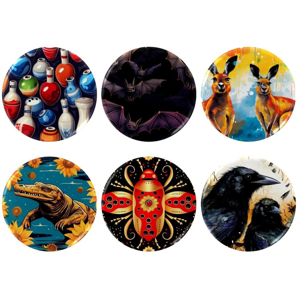 asebiunh 6 Pcs 2.2 Inch Button Badges with Pin, Bat Pattern Round Craft Buttons for Craft Supplies, DIY Badges Pins, School Projects