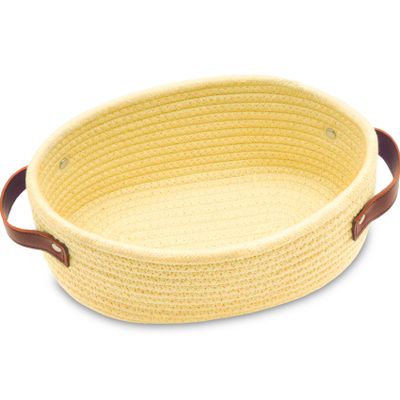 ABenkle Small Woven Basket with Handles, Mini Rope Storage Basket, Tiny Cute Shelf Basket, Oval Decorative Toys Basket for Nursery, Living Room, Empty Gift Basket, 9.4" x 5.9" x 3.9" - XS
