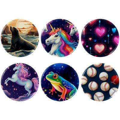 asebiunh 6 Pcs 2.2 Inch Button Badges with Pin, Rainbow Unicorn Pattern Round Craft Buttons for Craft Supplies, DIY Badges Pins, School Projects
