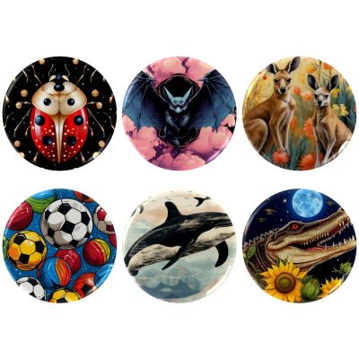 asebiunh 6 Pcs 2.2 Inch Button Badges with Pin, Bat Pattern Round Craft Buttons for Craft Supplies, DIY Badges Pins, School Projects