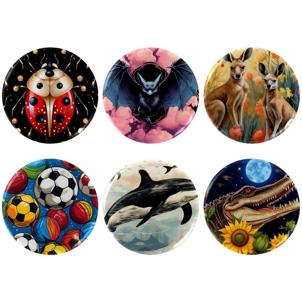 asebiunh 6 Pcs 2.2 Inch Button Badges with Pin, Bat Pattern Round Craft Buttons for Craft Supplies, DIY Badges Pins, School Projects