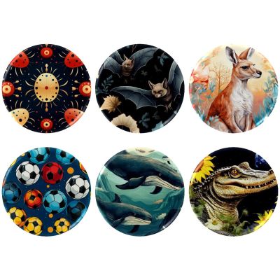 asebiunh 6 Pcs 2.2 Inch Button Badges with Pin, Bat Pattern Round Craft Buttons for Craft Supplies, DIY Badges Pins, School Projects