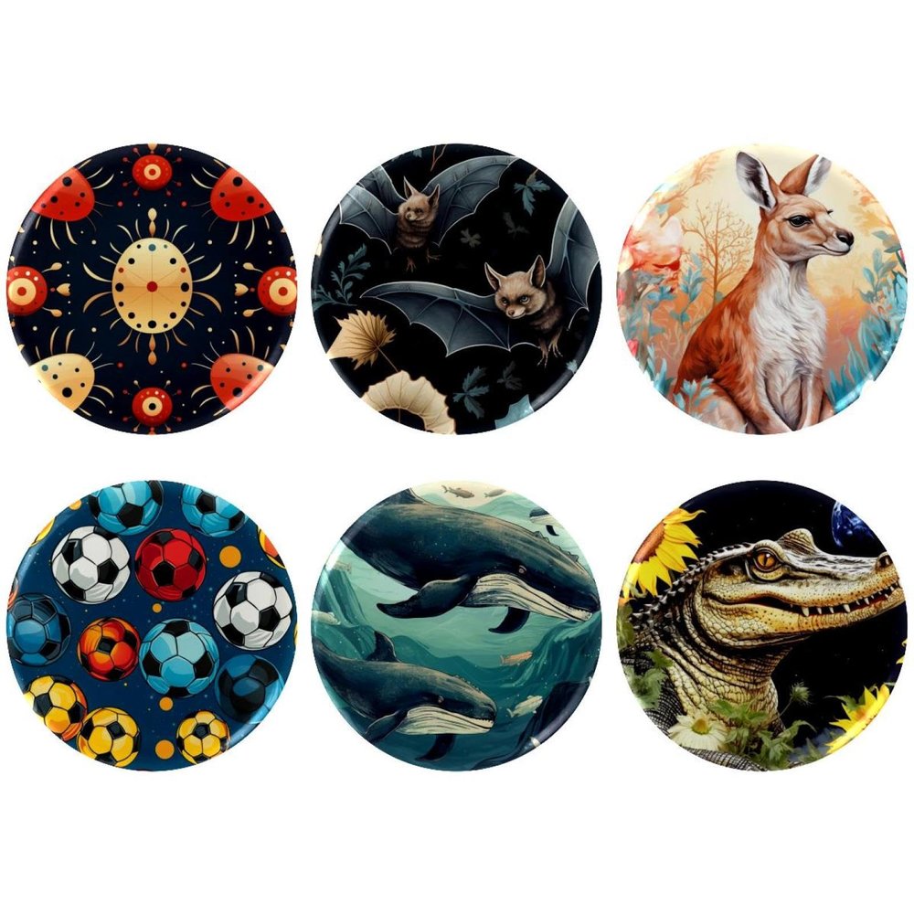 asebiunh 6 Pcs 2.2 Inch Button Badges with Pin, Bat Pattern Round Craft Buttons for Craft Supplies, DIY Badges Pins, School Projects