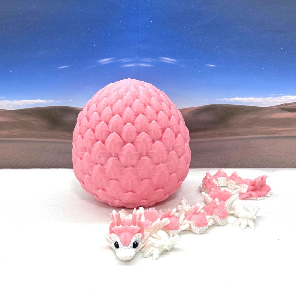 3D Printed Baby Dragon with Dragon Egg, Articulated Crystal Clover, Easter, Gemstone, Orchid, Rose, Sushi Woodland Baby Dragon, Fidget Toy Dragon, Executive Desk Toy BD007WP-PE (Sushi Baby Dragon)
