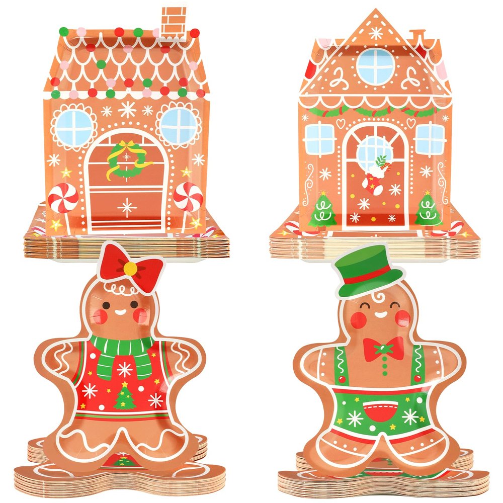 48 Count Christmas Party Plates Gingerbread Party Decorations Gingerbread House Plates Decorations Gingerbread Man Xmas Holiday Disposable Paper Platter for Merry Christmas Winter Tableware Supplies