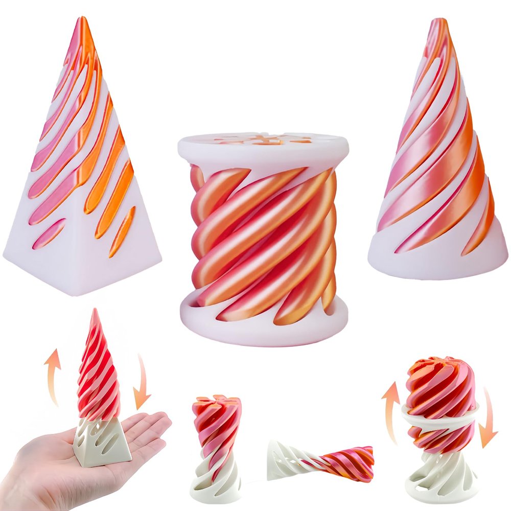 3 Packs Spiral Cone Fidget Toy,Impossible Cone Impossible Pyramid Passthrough Toy,3D Printed Spiral Cone Fidget Toy,Mini Vortex Thread Illusion Desktop Deco Souvenir Gift for Anxiety Relaxing