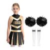 JanJean 3Pcs Girls Shiny Print Pleated Dress with 2Pcs Flower Balls 1 Pair Socks High School Halloween Party Dress Up A White&Black 12 Years view 1