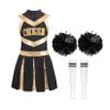 JanJean 3Pcs Girls Shiny Print Pleated Dress with 2Pcs Flower Balls 1 Pair Socks High School Halloween Party Dress Up A White&Black 12 Years view 3