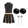 JanJean 3Pcs Girls Shiny Print Pleated Dress with 2Pcs Flower Balls 1 Pair Socks High School Halloween Party Dress Up A White&Black 12 Years view 4