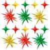Red Green Gold Star Balloons,6Pcs 22Inch Explosion Star Balloons and 10Pcs 10Inch Four Angle Balloon Kit for Christmas Birthday Anniversary Party Decorations view 1