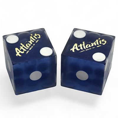 Wide Selection Authentic Lake Tahoe Reno Nevada Casino Table-Played Craps Dice Pair with Storage Pouch, Matching Serial Numbers (Reno Atlantis - Blue Frosted)