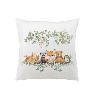 Animals Eucalyptus Leaves Decorative Nursery Pillowcase Throw Pillow Cover Baby Boy Girl Bear Raccoon Fox Deer Rabbit Hedgehog Cushion Cover for Toddler Kids Room Classroom Playroom 18''x18''