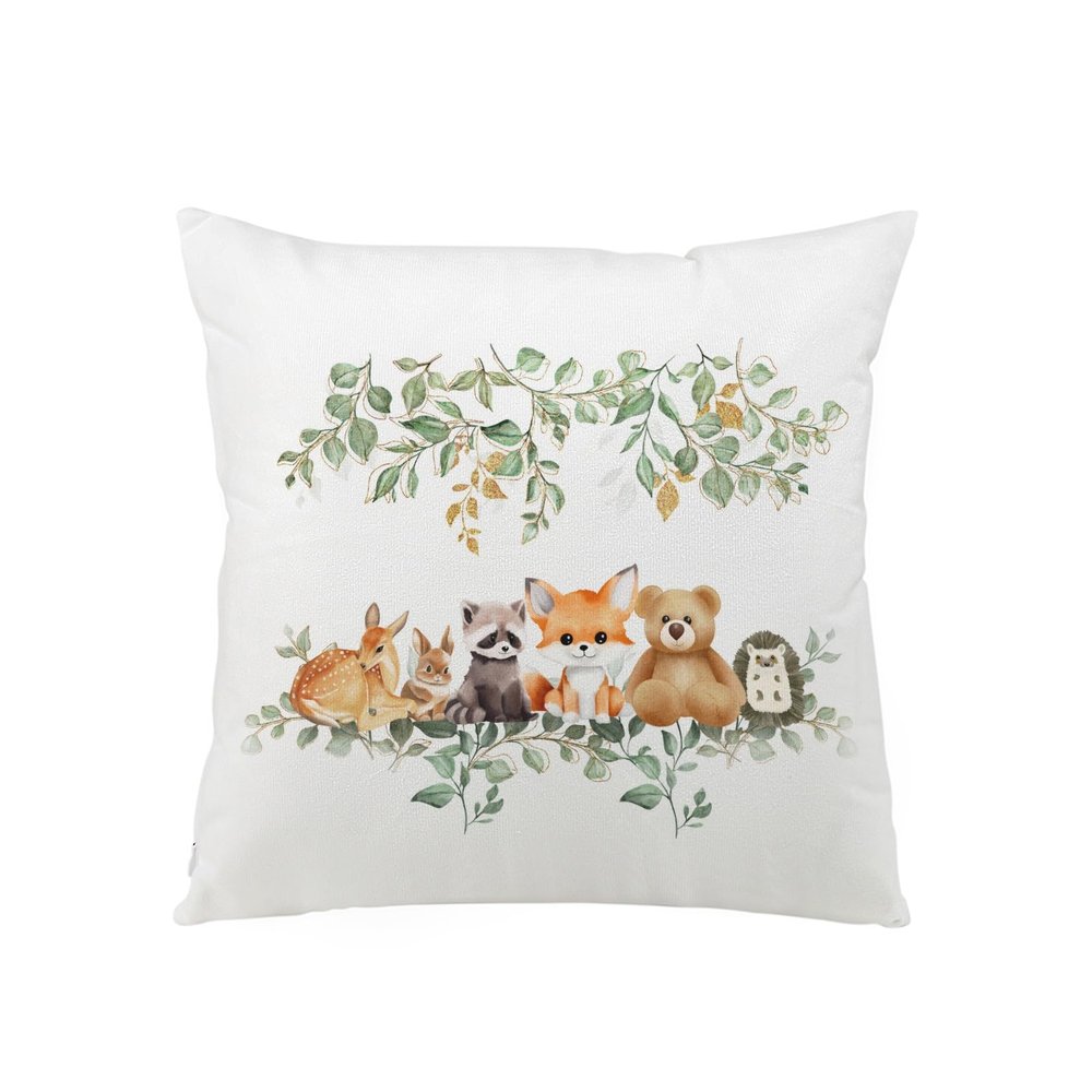 Animals Eucalyptus Leaves Decorative Nursery Pillowcase Throw Pillow Cover Baby Boy Girl Bear Raccoon Fox Deer Rabbit Hedgehog Cushion Cover for Toddler Kids Room Classroom Playroom 18''x18''
