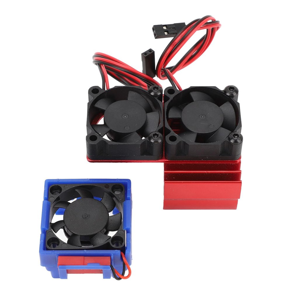 Dual Fan Motor Heatsink, ESC Cooling Fan Set Motor Cooling Dual Set for Slash 4x4 VXL 1/10 Rustler 4x4 VXL Stampede Hoss (Red