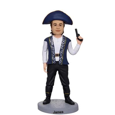 Pirate Bobblehead Figurine 7 iinches with Hat and Pistol Toy for Private Collectibles Sculpture Handmade Clay Figurine