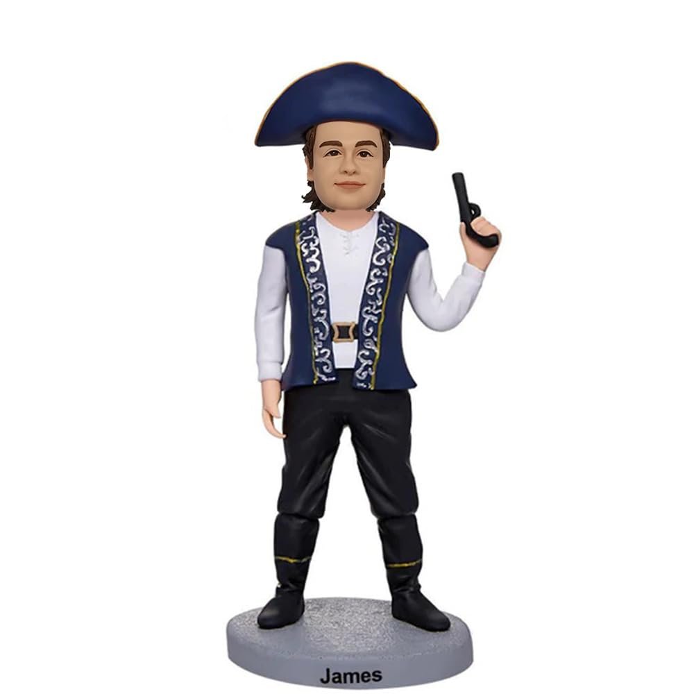 Pirate Bobblehead Figurine 7 iinches with Hat and Pistol Toy for Private Collectibles Sculpture Handmade Clay Figurine