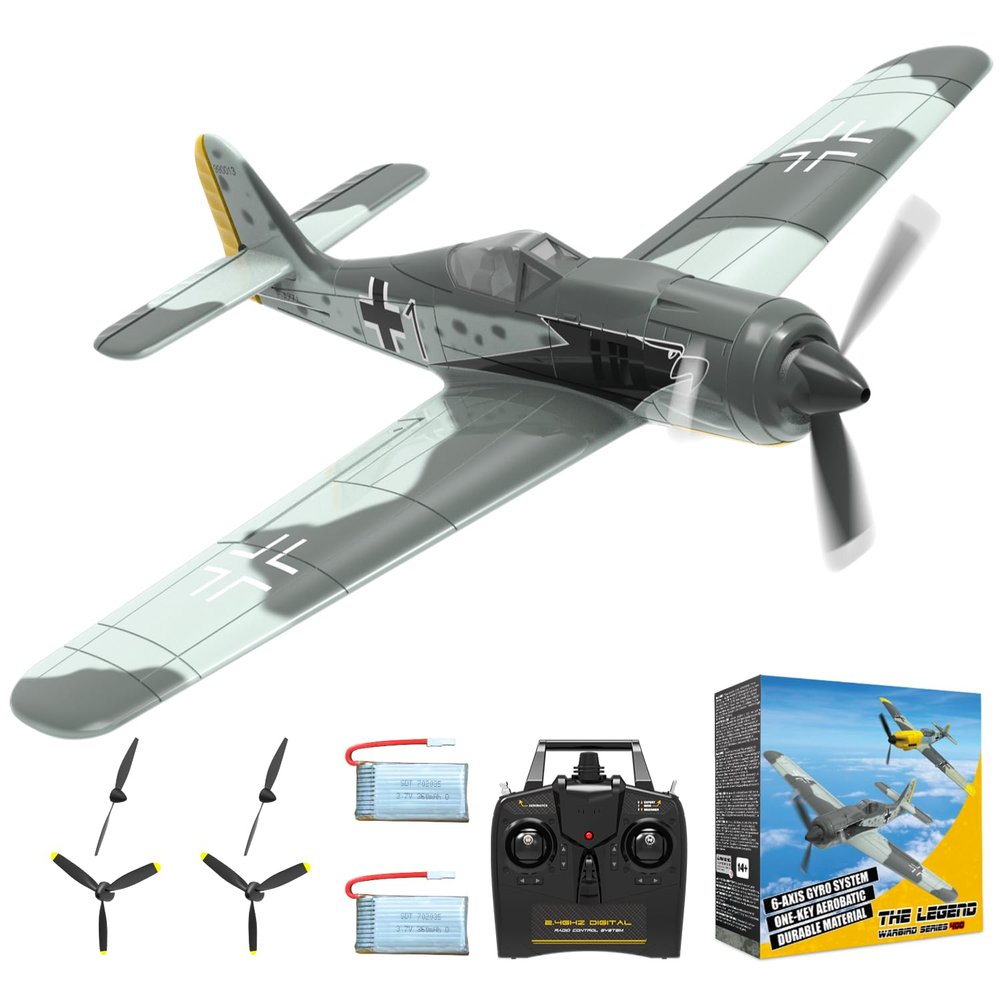 ANBURI RC Plane 4 Channel RC Airplane FW190 Ready to Fly with Upgraded Xpilot Stabilization System & One Key Aerobatic, Remote Control Airplanes for Beginners Adult