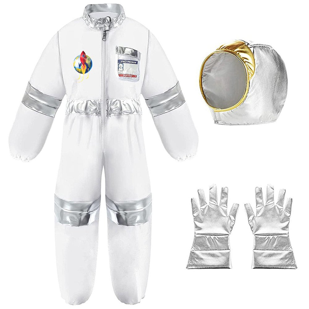 Aifawile Baby Astronaut Outfits Toddler Boy Girl Astronaut Costume Space Suit Romper Cosplay Party Jumpsuit Halloween Clothes (White Astronaut, 4-5 Years)