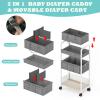 2In1 Baby Diaper Caddy & 3-Tier Rolling Diaper Cart, Diaper Caddy Organizer Cart with Dividers, Metal Detachable Bedside Cart for Baby Nursery Essentials, Large Capacity, Easy to Assemble, White view 3
