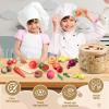 45 Pcs Wooden Play Food for Kids Kitchen, Pretend Cutting Fruit Vegetable Toys with Storage Bucket, Montessori Gift for 3 4 5 6 Year Old Boys Girls view 3