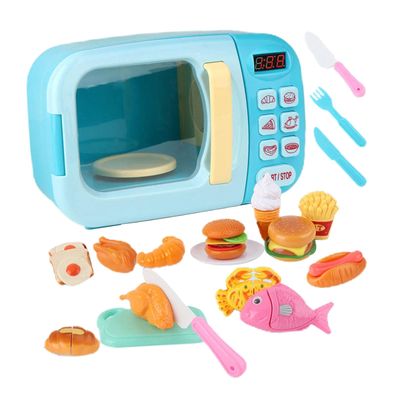 FytStycale Kids Pretend Toys Mini Microwave Toy Realistic Development Educational Kitchen Toy Kitchen Set Toys for Holiday Present Kids, Blue, 31Pcs