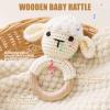 Wooden Baby Rattle, Crochet Lamb Rattle, Newborn Wooden Animal Rattle Toy, Infant Rattle Toys view 3