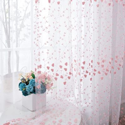 Iuokuby Pure Color Embroidered White Milk Yarn Sheer Curtains Home Decoration Rod Pocket Gauze Drapes for Living Kids Room Bedroom Balcony(1 Panel, W 100 x L 95 inch, Pink)