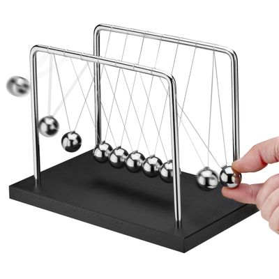 7 Beads Newtons Cradle Balance Balls Desk Toy  Black Wooden Base Office Decoration, Fun Science Physics Toy for Home, Bedroom, or Living Room, Great Gift for Christmas