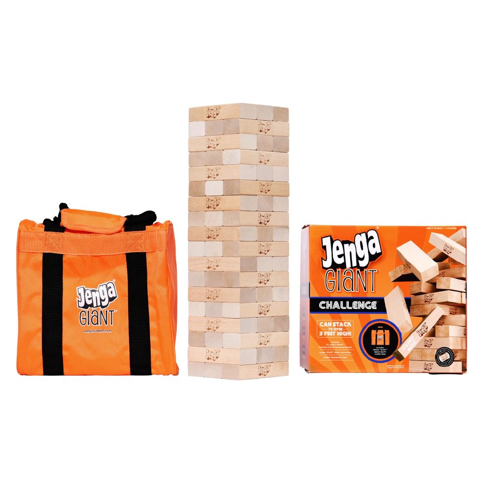 Jenga Giant Challenge, Stacking Game with Tournament Chart & Travel Bag, Party Game for Kids & Adults, Stacks to 3 Feet